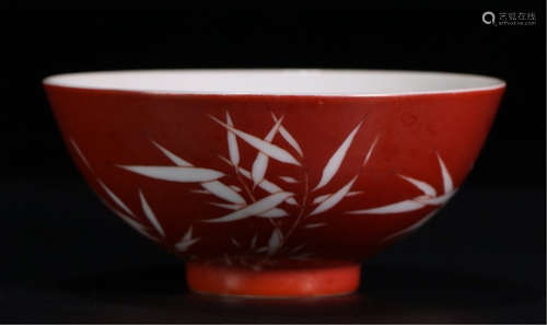 CHINESE PORCELAIN RED GLAZE BAMBOO BOWL