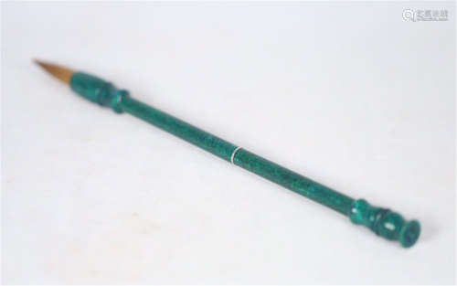 CHINESE GREEN DYED WALRUS TEETH BRUSH HANDLE