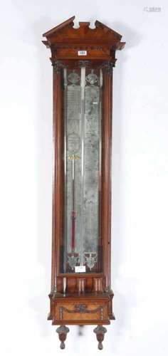 Mahoniehouten bakbarometer, Louis XVI, ca. 1800,met gebroken timpaan (def.), guirlandes en