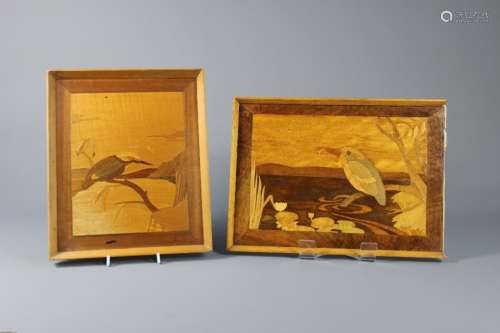 A Collection of Marquetry Work, this lot includes plaques depicting two Fish Eagle approx