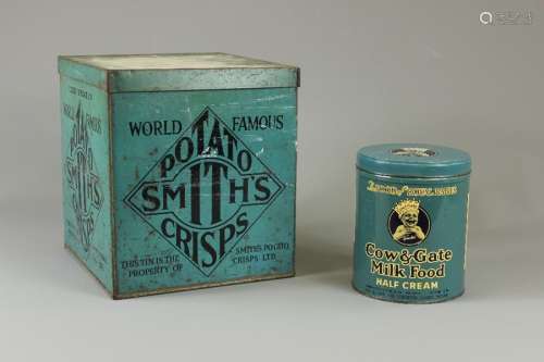 A Vintage Smith's Potato Crisps Tin; the tin measures approx 22 x 22 x 25 cms, together with a vintage 