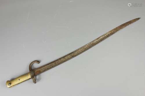 A 19th Century Military Bayonet, brass grip, fullered single edge blade, nr 8578, approx 70 cms l, the blade etched St Etienne 1872