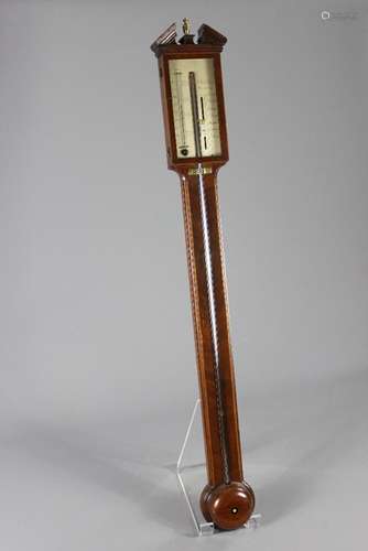 A Georgian Mahogany Stick Barometer; the barometer approx 97 cms l, JB le Roy Guernsey