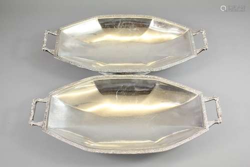 A Pair of Silver Plated Mappin & Webb Serving Dishes, approx 39 l x 19 w, raised on a spreading base