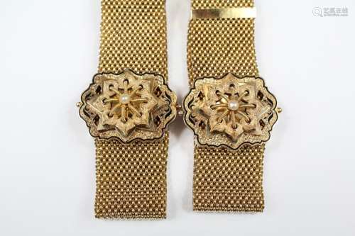 A Pair of 19th Century 14ct Yellow Gold, Enamel and Pearl Bracelets