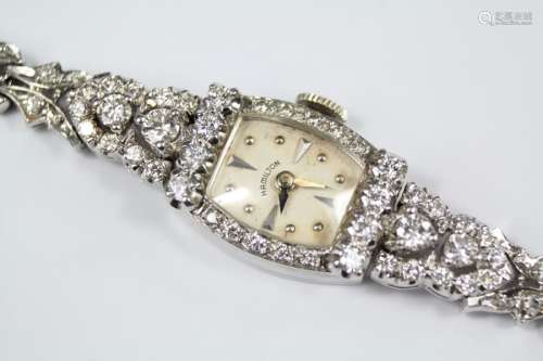 A Lady's Antique Hamilton 14ct White Gold and Diamond Cocktail Watch