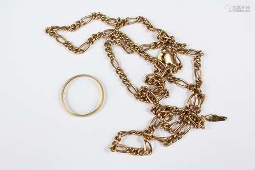 9ct Yellow Gold Rope-link Chain, approx 60 cms together with a 9ct gold wedding band size P, approx 9