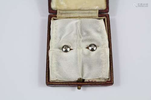 Edwardian 14/15ct Yellow, White Gold and Diamond Dress Studs,  the studs set with approx 9 pts of dias, in the original presentation box, approx 3