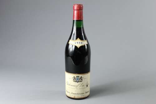 A French Bottle of Paul Jaboulet Aine 1959 Chateauneuf Du Pape Wine (label has a slight tear and is lightly stained)