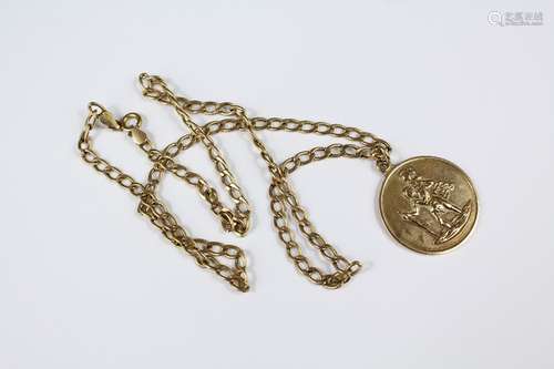 9ct Yellow Gold St Christopher Pendant and Chain, approx 11