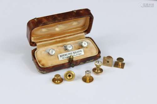 Gentleman's Dress Studs, including two pairs of 9ct gold, one 9ct gold and diamond, together with a set of three silver and mother of peal and a single white stone stud, approx 4