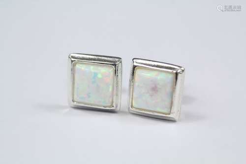 A Pair of Silver and Opal Stud Earrings, approx 6 x 6mm