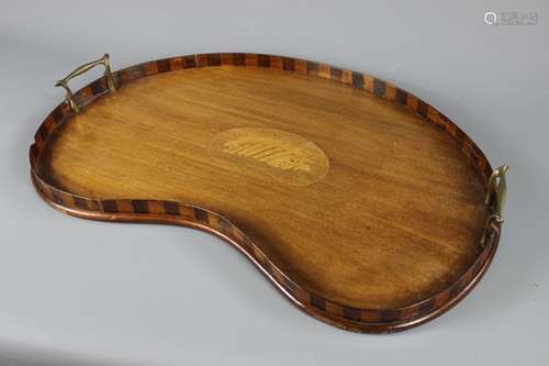 An Edwardian Oval Inlaid Wooden Tea Tray, approx 57 x 40 cms, with decorative inlay