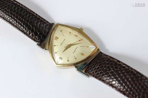 A Vintage Gent's Gold-plated Hamilton Electric Wrist Watch-pacer; the stylist watch having a silvered numeric dial with red painted sweeping hand (with spare battery and recently serviced)