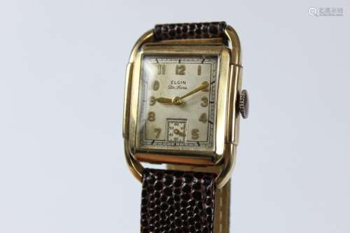 A Gent's Elgin Gold-plated Wrist Watch; champagne numeric face with subsidiary dial