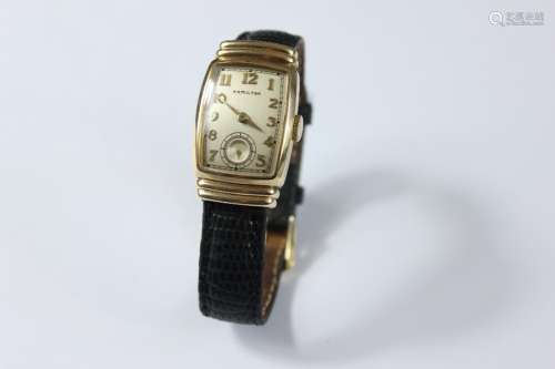 A Hamilton Gold-plated Vintage Wrist Watch; the watch having silvered numeric face with subsidiary dial