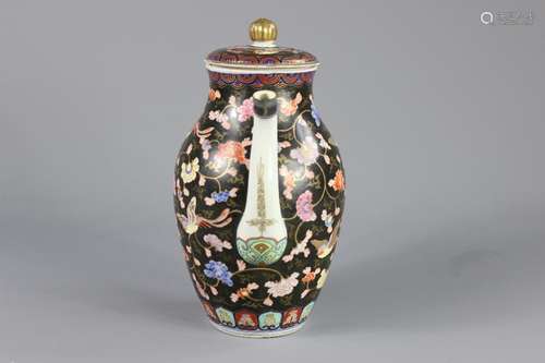 An Early 20th Century Japanese Coffee Pot; the coffee pot decorated with flowers, character marks to base