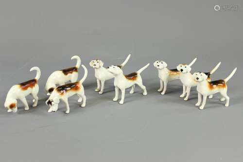 Eight Beswick Foxhounds; the dogs in three different poses, all approx 11 x 8 cms