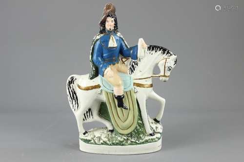 Antique Staffordshire Flat Back Figure, a gentleman on horseback, approx 30 cms h