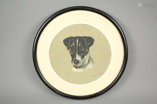 Amy Scott (1860-1950) - Oval Portrait of a Jack Russell entitled 'Guy' signed lower right, approx 19cms d, framed and glazed