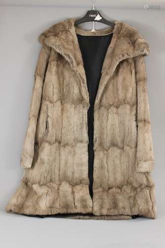 A Soft Grey Fur Coat; the coat approx medium size with length approx 98 cms, possibly shorn rabbit