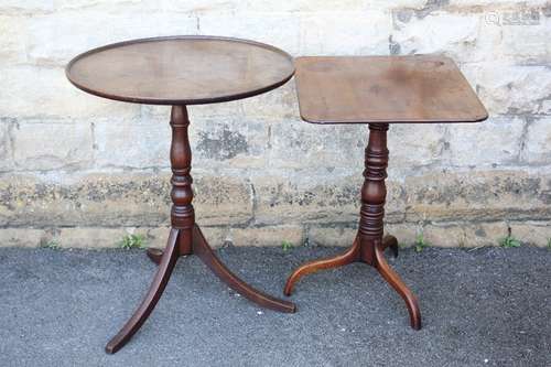 Two Small Wine Tables, the first square-top approx 54 x 48 x 66 cms, and the other round topped approx 60 cms dia x 74 cms, both on tripod base together with a Pembroke occasional table