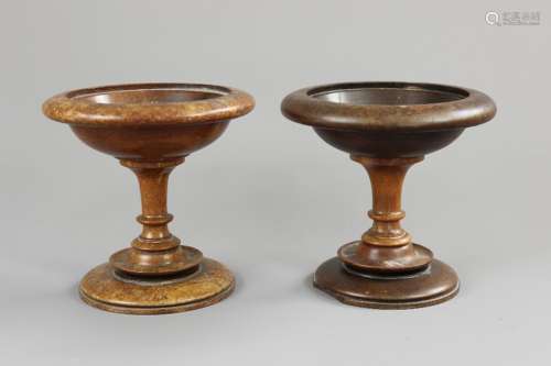 A Pair of Antique Wood Turned Candle Stands, approx 19 cms h