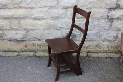 A Mahogany Folding Library Ladder/Chair; the ladder having three stairs, approx 41 x 66 x 85 cms