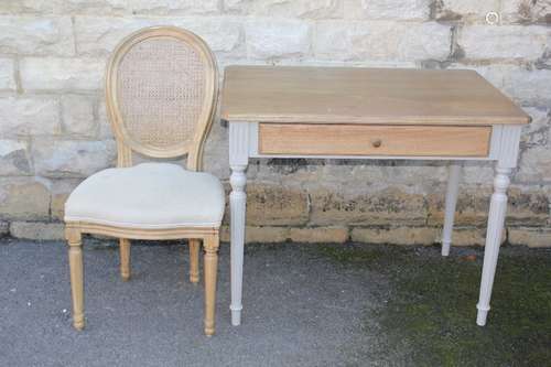 A Contemporary Painted Pine Writing Desk, together with an oval-back salon chair with rattan back, approx 100 x 69 x 78 cms