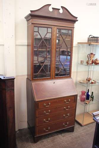 A Cottage Drop Front Secretaire, having glazed doors, fitted interior with four drawers beneath, approx 215 h x 76 x 47 cms