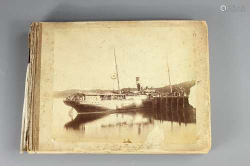 A Vintage Photographic Album; the album contains a collection of sepia photographs of time spent on a steamship, the 