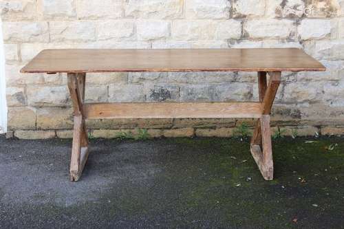 Antique Continental Pine Dining Table, having x-frame supports, approx 83 x 77 x 180 cms