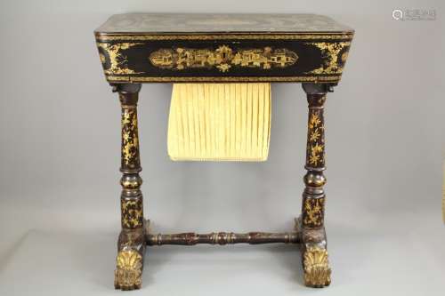 A French 19th Century Chinoiserie Lacquer Sewing Table