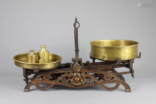 Josef Florenz, Vienna - Vintage Cast Iron and Brass Scales, complete with three circular weights