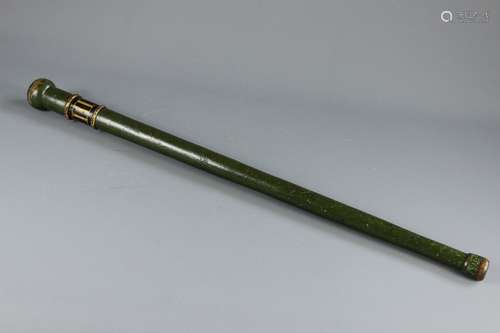 A Late Georgian Green Painted Tip Staff, painted with the Royal cypher, approx 81 cms l