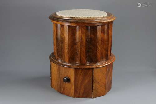 A Victorian Circular Commode; the commode having a porcelain insert, with a pull out step, approx 41 x 48 cms