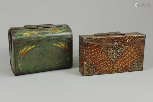 Two Vintage Huntley & Palmer's Biscuit Tins; one in the form of a suitcase approx 21 x 15 x 10 cms, the other a handbag approx 22 x 13 x 5 cms