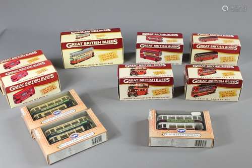 Thirty Four Vintage 1:76 Scale Buses and Trams, comprising Corgi Tram Birmingham; two Corgi Tram Birmingham (Special B P & M); Cogi City of Coventry Tram; Great British Buses Midland Red incl