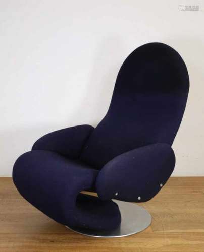 Verner Panton, blauw gestoffeerde draaibare fauteuil 