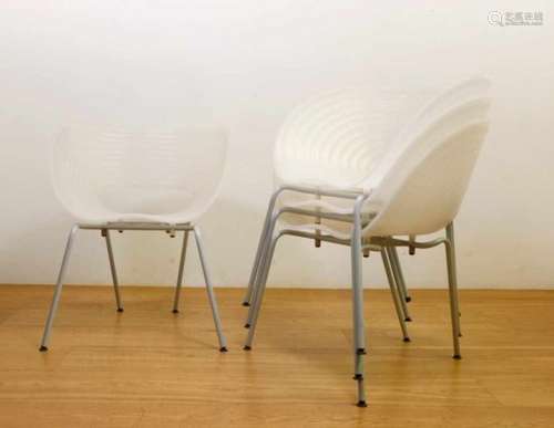 Ron Arad, set van vier grijs gelakte buisstoelen, model Tom Vac voor Vitra, 2004,met transparant