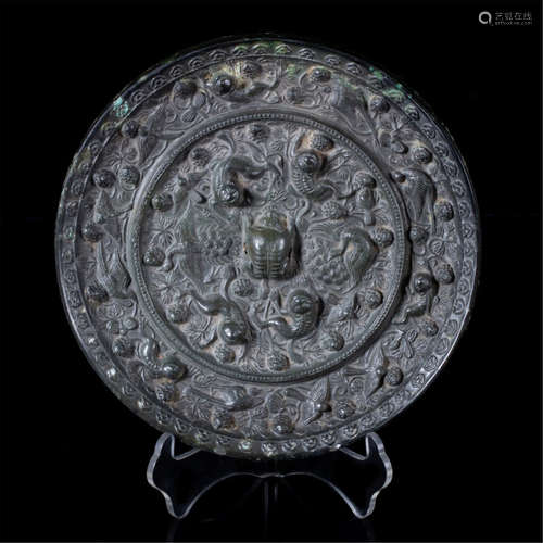 CHINESE BRONZE BEAST ROUND MIRROR