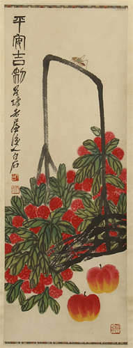 CHINESE SCROLL PAINTING OF FLOWER IN BASKET