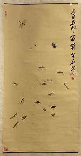 CHINESE SCROLL PAINTING OF INSECT