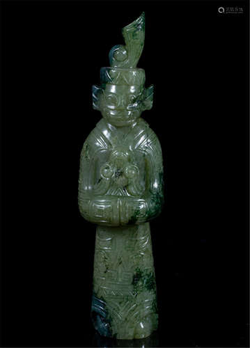 CHINESE SPINACH JADE STANDING FIGURE