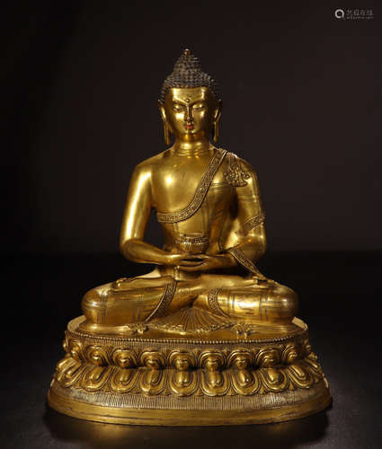 CHINESE GILT BRONZE SEATED SAKAYMUNI