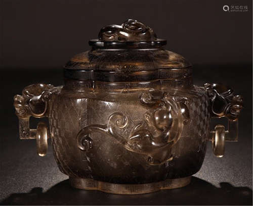 CHINESE TEA ROCK CRYSTAL DRAGON LOOP HANDLE LIDDED CENSER