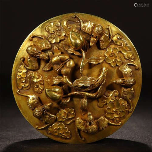 CHINESE GILT BRONZE BAT PLAQUE