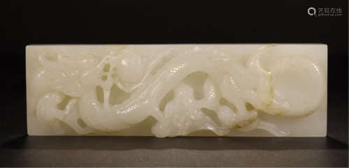 CHINESE WHITE JADE DRAGON PAPER WEIGHT