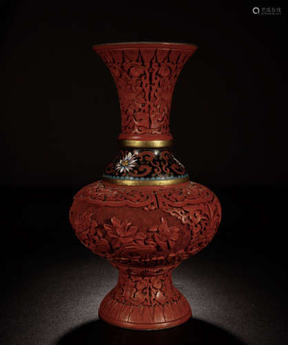 CHINESE CINNABAR FLOWER VASE