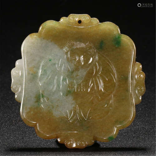 CHINESE JADEITE BOY SQUARE PLAQUE